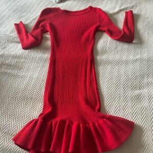 Red Ribbed Knit Dress
